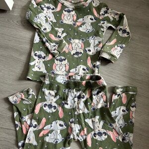 100% COTTON Disney Green STITCH Pajama Set